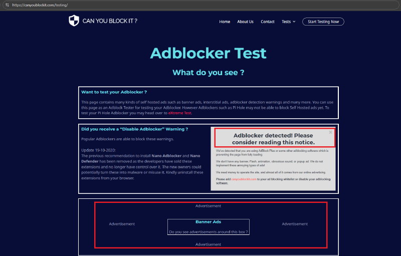 Тестовая страница Adblocker