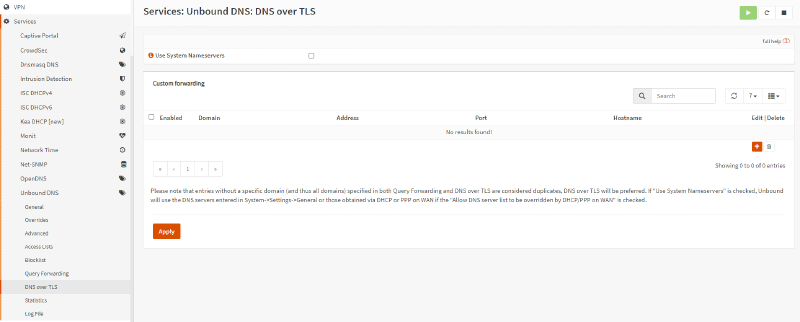 Unbound DNS: настройки DNS over TLS settings