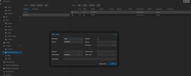 создаем правило для доступа во внешний мир