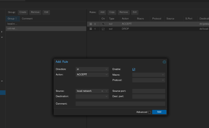 создаем правило для доступа из внешнего мира